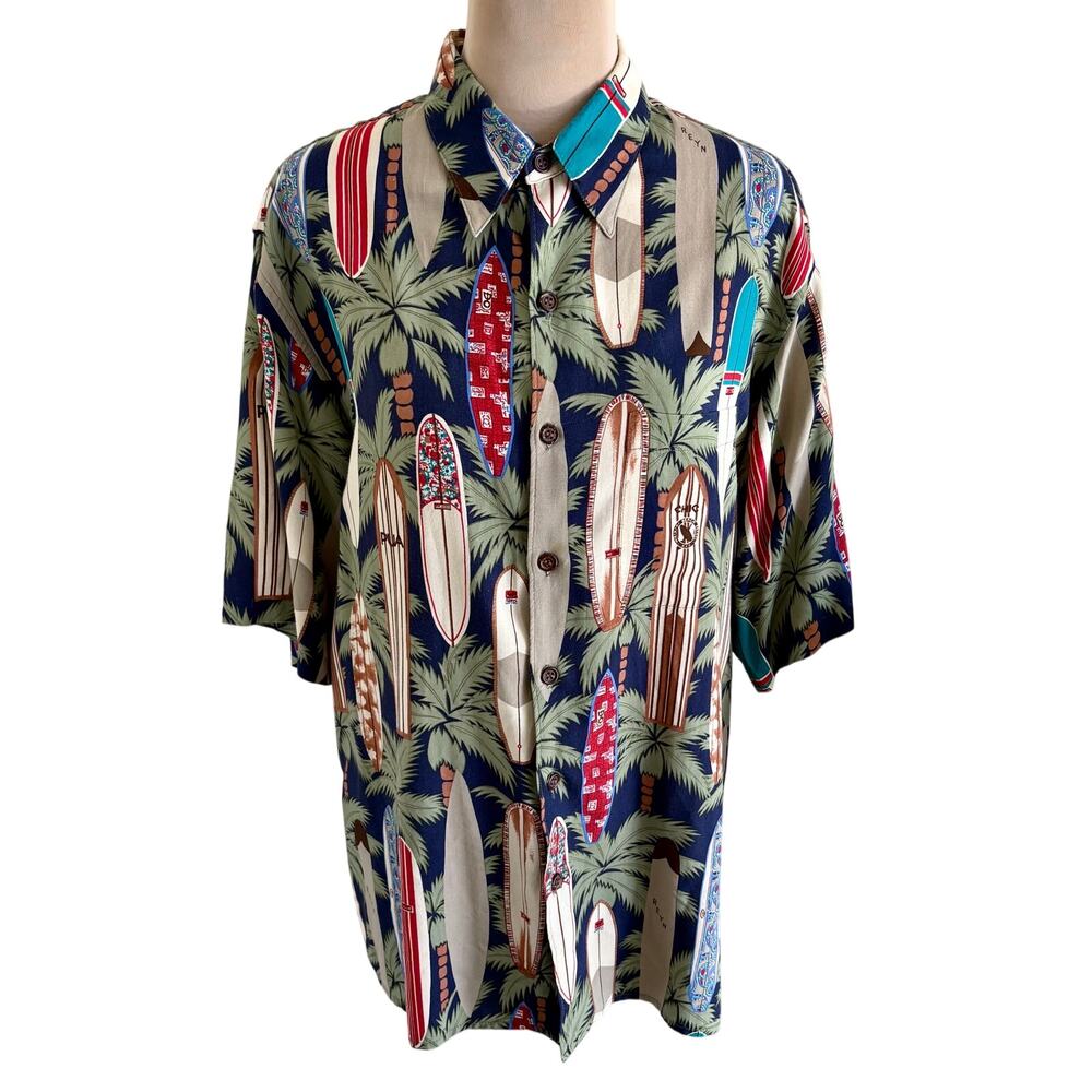 Vintage Y2K Reyn Spooner Hawaiian Signature Surfboard Shirt Coastal Beach Retro